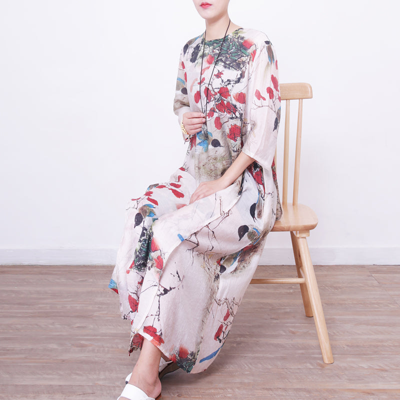 women floral maxi dress casual bracelet sleeved gown women o neck gown