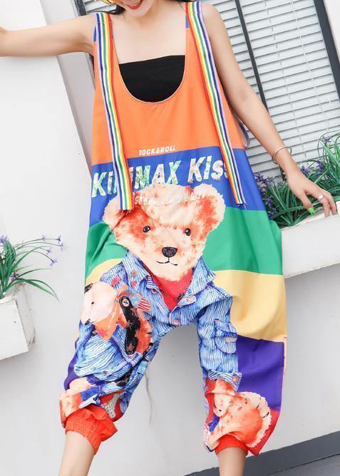 women jumpsuit cartoon print loose ming harem strap pants