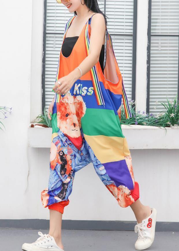 women jumpsuit cartoon print loose ming harem strap pants