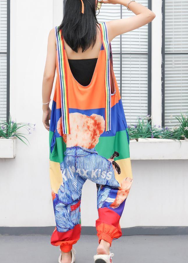 women jumpsuit cartoon print loose ming harem strap pants