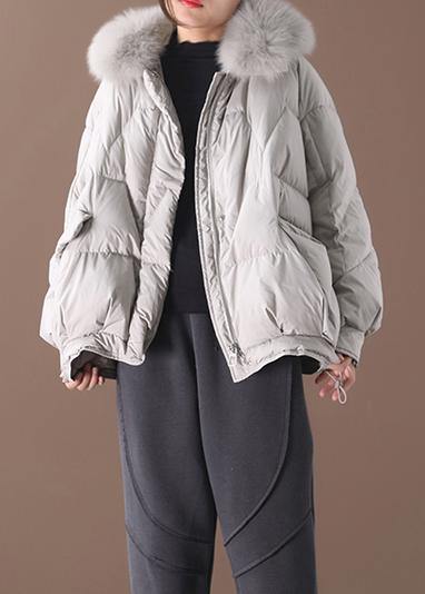 women light gray down jacket oversize down jacket fur collar drawstring Luxury coats