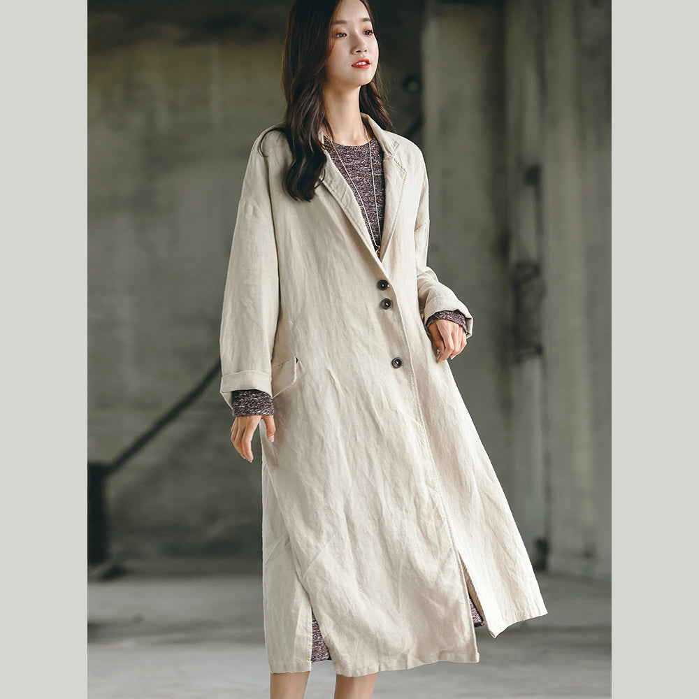 women nude long coat oversize Notched trench coat women side open baggy Coat