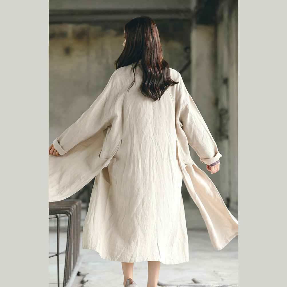 women nude long coat oversize Notched trench coat women side open baggy Coat