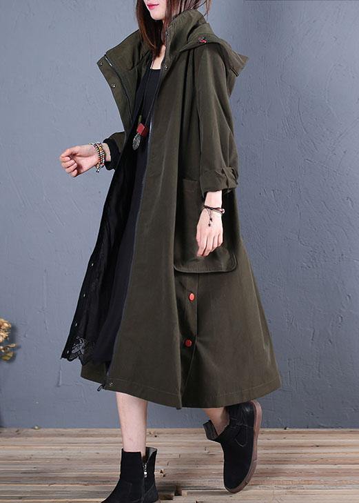 women oversize coats fall green side open hooded coats