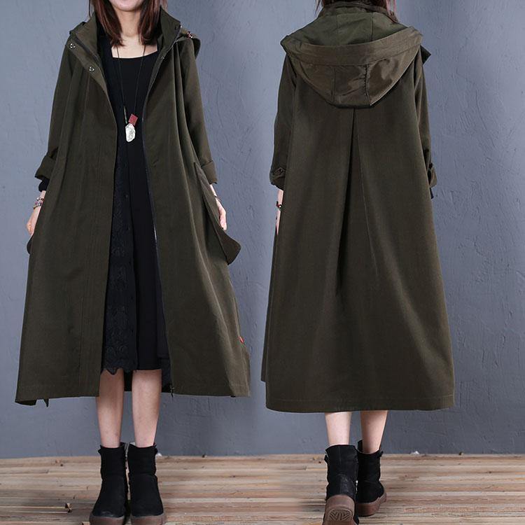 women oversize coats fall green side open hooded coats