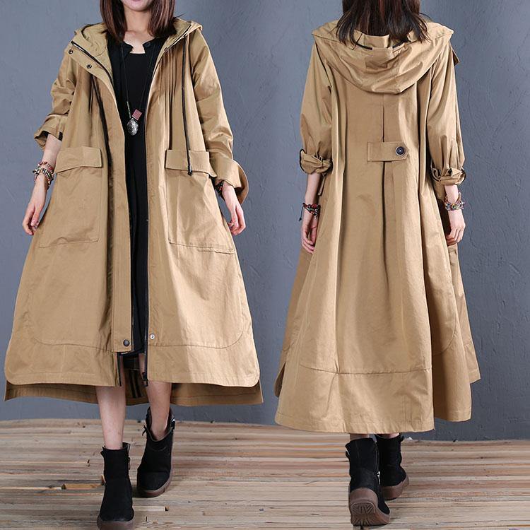 women oversize long winter coat fall khaki hooded low high design jackets