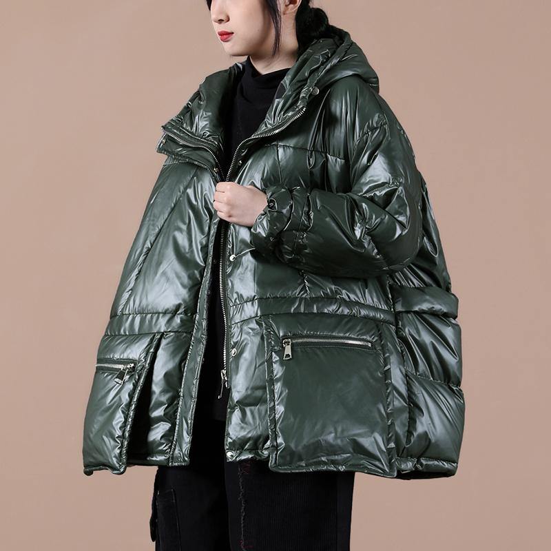 women oversize winter jacket coats blackish green hooded zippered down coat