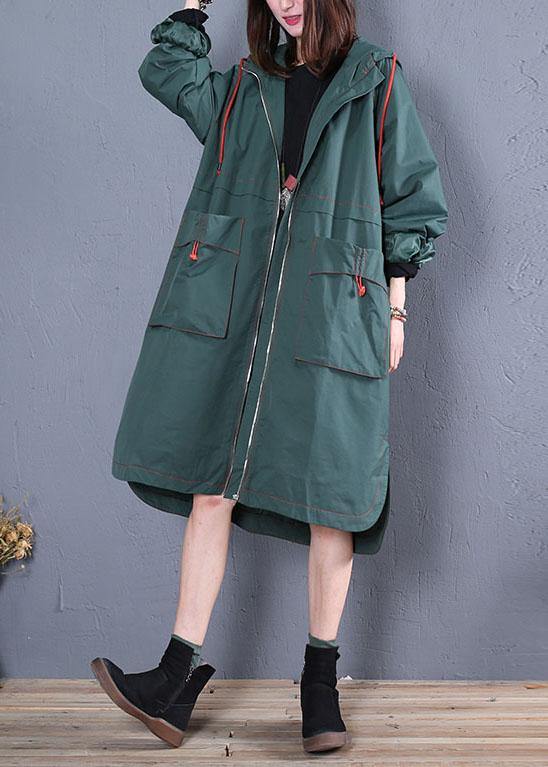 women oversized maxi coat fall green side open hooded Coats