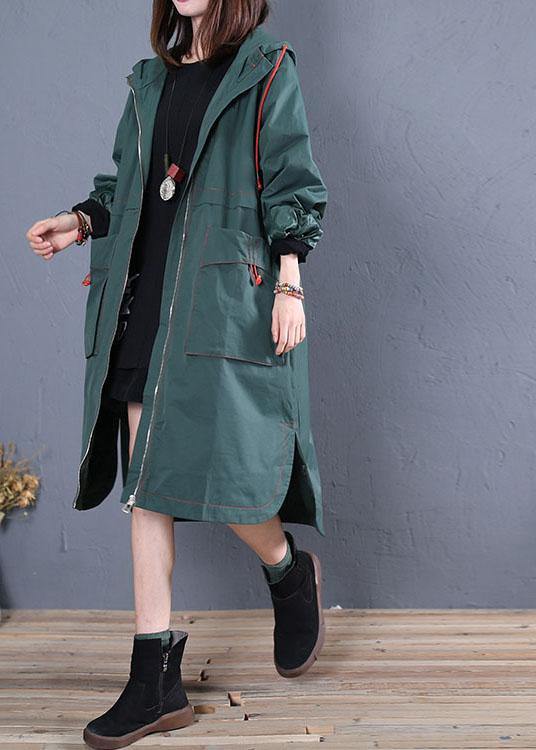 women oversized maxi coat fall green side open hooded Coats