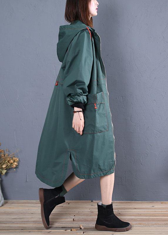 women oversized maxi coat fall green side open hooded Coats