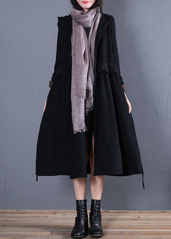 women oversized trench coat fall black hooded ruffles overcoat