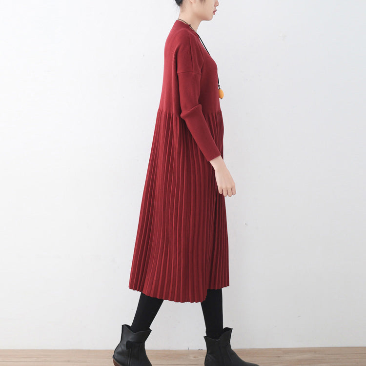 women red long sweaters oversized o neck sweater fine Cinched fall dresses