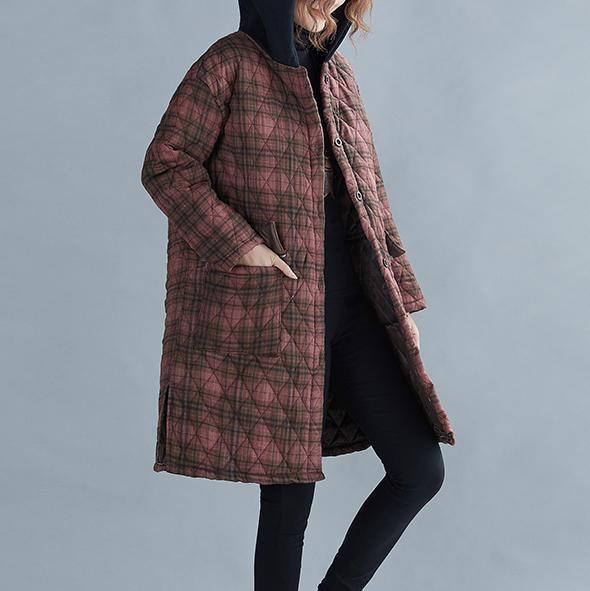 women red plaid coat plus size Coats hooded pockets overcoat